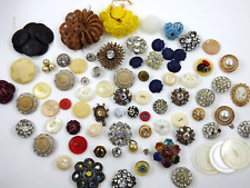 Antique Vintage Buttons Lot Old Plastics Metal Celluloid Lucite Rhinestone 100+ picture