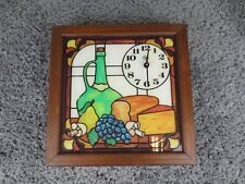 Vintage Elgin Clock Stained Glass Style Wood Frame Food Wine Cheese Fruit Quartz picture