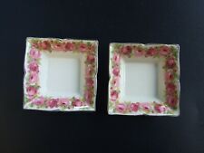 Vintage ROYAL DOULTON Raby Rose Square Pin Dishes Pair 1930's Era picture