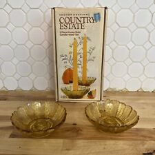 Vintage Anchor Hocking Amber Yellow Flower Daisy Candle Holders  picture