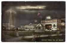 1911 OCEAN VIEW VIRGINIA VA NIGHT MOONLIGHT CASINO SWINGS RIDE GAZEBO POSTCARD picture