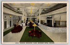 Morrison Hotel Lobby Mezzanine Floor Interior Chicago IL Postcard 1922 picture