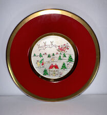 Vintage Holiday Christmas Chokin Plate House with Santa Reindeer Overhead 6 inch picture
