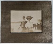 CIRCA 1890s FRAMED PHOTO CUTE ROMANTIC COUPLE AT NIAGARA FALLS 3.25X4in picture