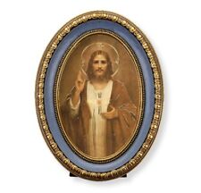 Jesus Sacred Heart Oval Gold-Leaf Frame, Easel Back, Comes Boxed 7.5