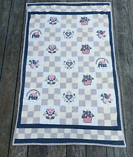 Vintage Handmade Quilt Signed Printed Countr Calico Cotton Stencil Panel Blocks picture