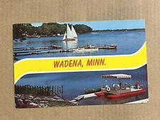 Postcard Wadena MN Minnesota Banner Greetings Scenic Lake Sail Boat Pontoon picture