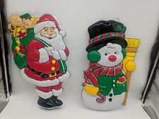 Vintage Molded Plastic 3D Christmas  Wall Decorations Santa & Snoman Loomco picture