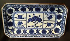 Antique Andrea By Sadek Porcelain Blue White Japanese Rectangular Tray Plate 9x5 picture