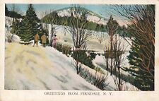 Greetings from Ferndale New York NY Winter Snow Mountain c1920 Postcard picture