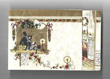 Vtg  Christmas Card ART DECO  Silhouette of Victorian Couple Inside View Too picture