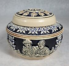 Beautiful Vintage Westen Germany Blue Dish With Lid Scenes Of People  picture