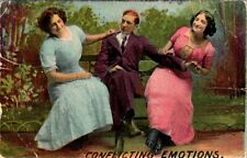 vintage postcard- CONFLICTING EMOTIONS satirical romantic pc early 1900s picture