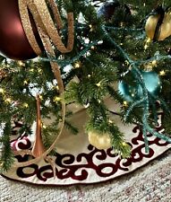 Gorgeous Chestnut Lane Tan & Burgundy Christmas Tree Skirt 46” Diameter picture