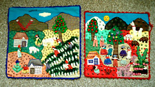 Vintage 2 pc Arpillera Quilted Wall Hanging  Peru Patchwork Tapestry Size-20x21 picture