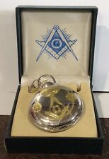 Freemason Master Free Mason Mens Pocket Watch Gold&Silver Tone Square&Compasses picture