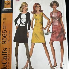 Vintage 1960s McCalls 9565 Mod Three Section Dress Sewing Pattern 18 M/L CUT picture