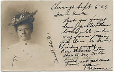 1906 RPPC Chicago IL to Galesburg Illinois ILL Lady in Hat Real Photo Postcard picture