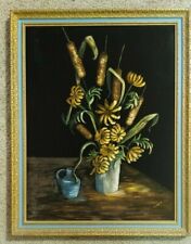 Vintage Mid Century Velvet Painting Cattails Flower Framed Wynkoop 23
