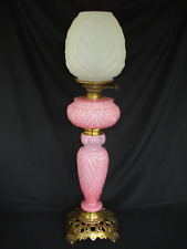 Antique Pink Cased Glass Consolidated Banquet Oil Lamp with Satin Shade picture