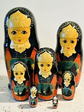 Vintage Rare Hand Painted Russian Matryoshka 8.5“ Set Of 7 Nesting Dolls Signed picture