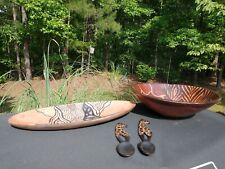 Hand Carved Hand Painted Ugandan Wooden Bowl and Serving Tray w/Utensils picture