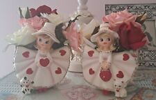 Adorable Pair of Vintage Valentine Girl Planters Near Mint Condition picture