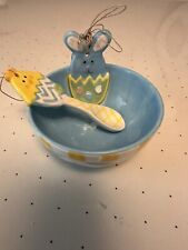 Adorable Mud Pie Ceramic Easter Bowl With Bunny And Chick Spoon picture