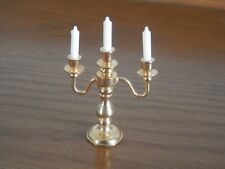 Miniature Candelabra Gold Tone Metal With Candles 3 arm picture