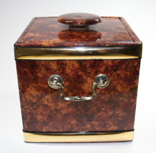 Vintage Kraftware Square Ice Bucket Faux Tortoise Brass Handles Gold Tone Trim picture