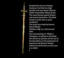 Antique Important Civil War Presentation Gothic Masonic Sword Knights Templar. picture