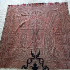 Vtg Fabric Antique Wool Kashmir Style Piano Shawl Paisley Tablecloth 1800s Cut  picture