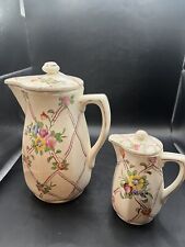 Wembly Tea Pot &creamer/ Japan Ceramic White And Pink Pre Owned 9”x4” & 3”x5 1/2 picture