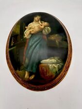 ANTIQUE 1920 ITALIAN Original Oil Paint Solid Wood Portrait Madonna Child Signed picture