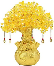 Feng Shui Citrine/Yellow Crytal Money Tree with Chinese Dragon Pots picture