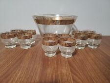 Vintage Culver Punch Bowl With 12 Cups, 22k Gold Plated. Rare. picture