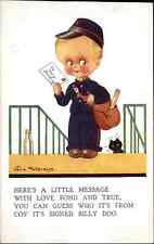 vera Paterson Little Boy Postal Worker Mailman Black Cat Vintage Postcard picture