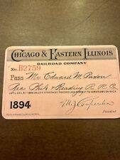 Rare 1894 Chicago & Eastern Illinois Railroad Pass Railway RR Train picture