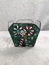 Vintage Stained Leaded Glass Mosaic Candy Canes Candle Holder Craftsmen Style 5” picture