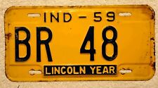 Vintage 1959 BR Indiana License Plate Lincoln Year picture