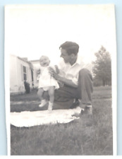 Vintage Photo 1947, Cute baby w/ Proud Father, on Lawn, 4.25x3.25 picture