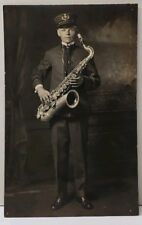 RPPC Young Man in Uniform with Saxophone c1907 Postcard E19 picture
