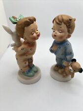 Vintage  Kissing Girl w/rabbit and Boy with Teddy Bear Figurines Japan picture