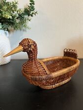 Vintage Wicker Duck Basket Woven - Beak & Tail Feathers picture