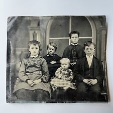 Antique Half Plate Tintype Group Photograph Adorable Children Family Boy Girl picture