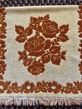 Vintage 60s Brown Flower Fringe Terry Cloth Bath Towel/Decor picture