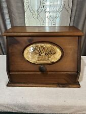 Vintage Wooden Bread Box w/ Lucite Utensil Inlay. picture