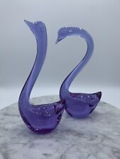 Pair (2) Of Stunning Vintage Purple/Lavender Glass Swan Figurines Neodymium picture