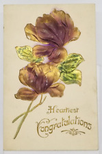 1909 HEARTIEST CONGRATULATIONS Embossed Flowers Germany Antique Postcard picture