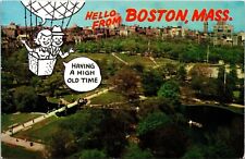 Hello Boston Mass Massachusetts Ma Public Garden Common Plastichrome Postcard picture